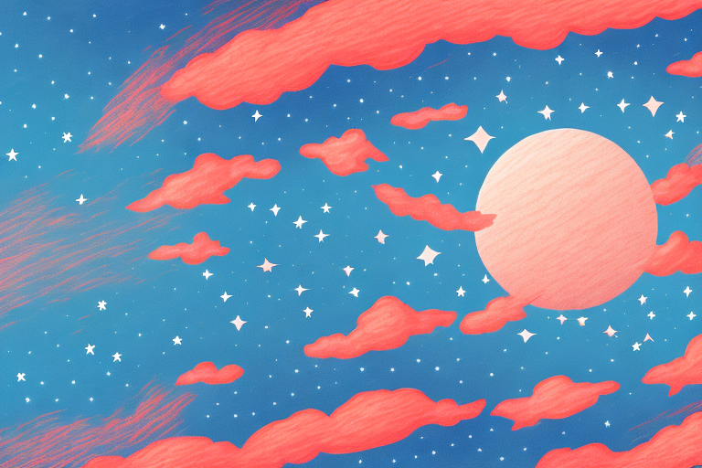 A red sky with clouds and stars