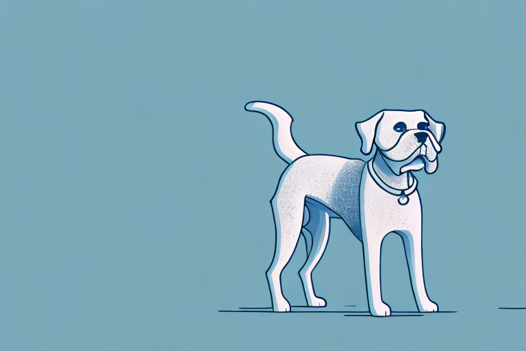 A three-legged dog standing in a dream-like landscape