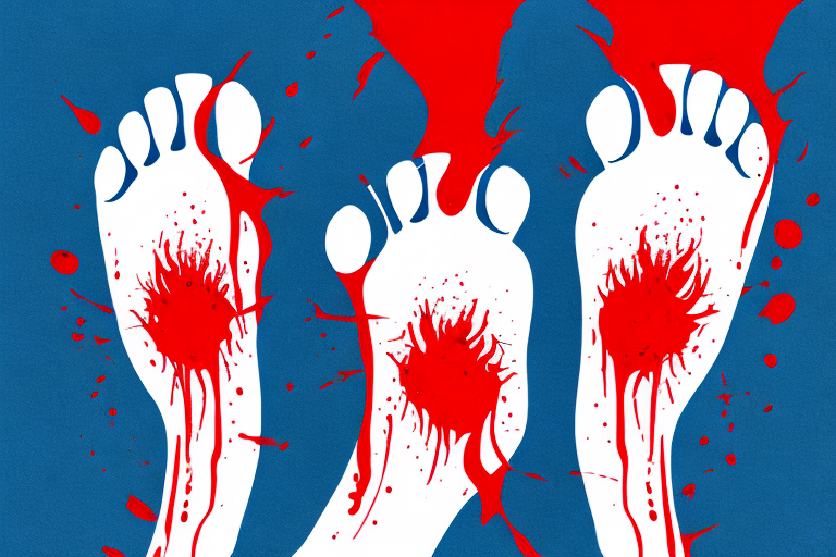 A pair of feet with a red