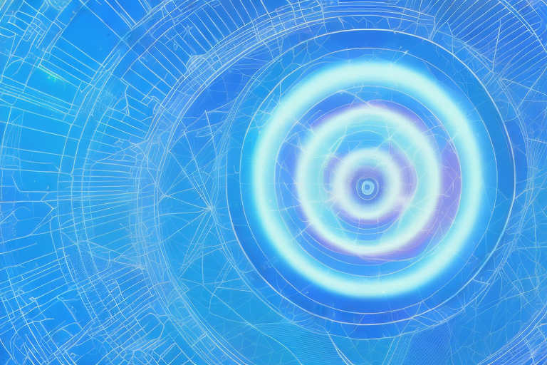 A dreamscape with a blue light emanating from the center