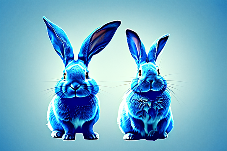A blue rabbit standing in a dream-like landscape