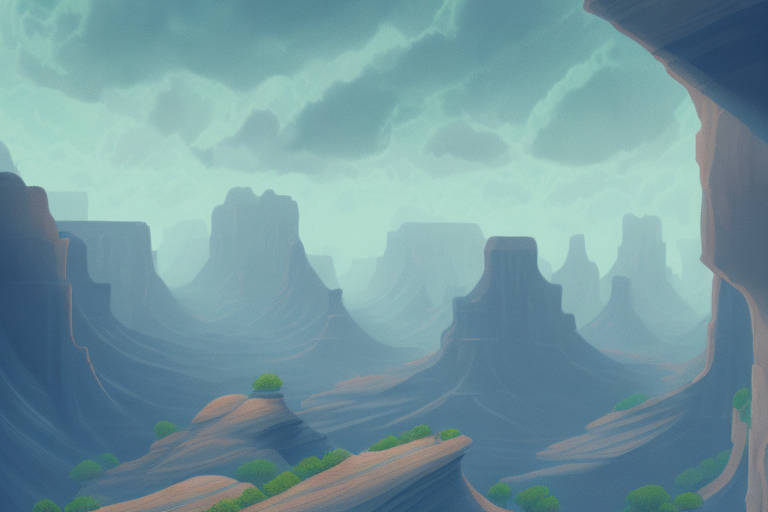A canyon landscape with a dream-like atmosphere