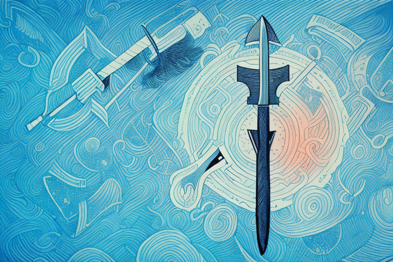 An axe surrounded by dream-like imagery