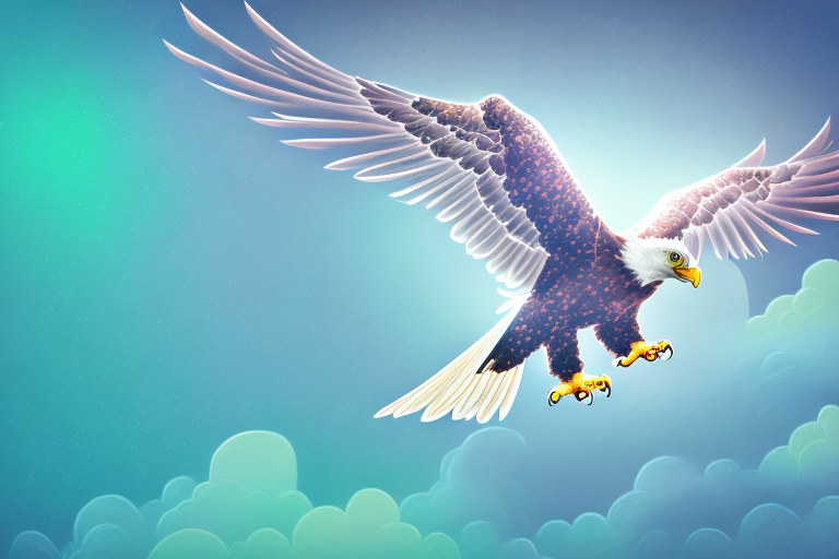 A baby eagle soaring through a dreamscape