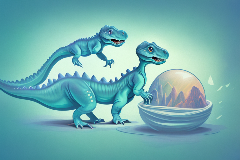 A baby dinosaur in a dream-like setting