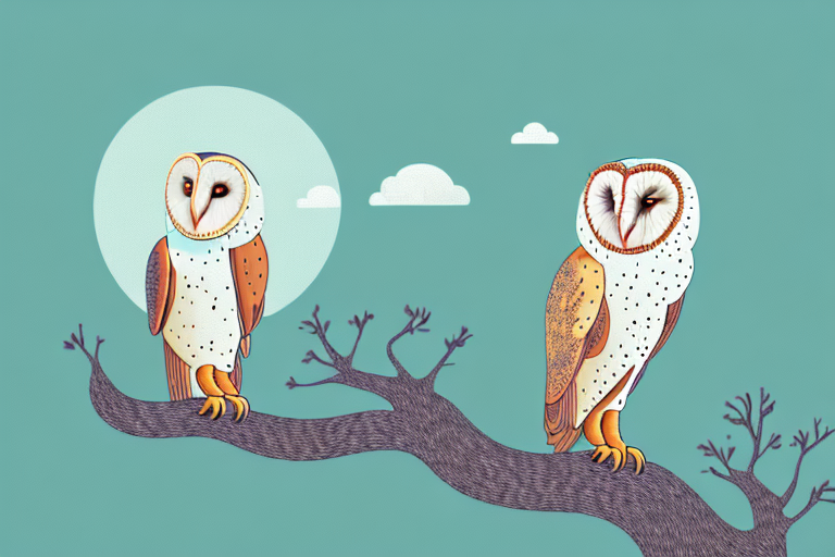 A barn owl perched in a tree surrounded by a dreamy landscape