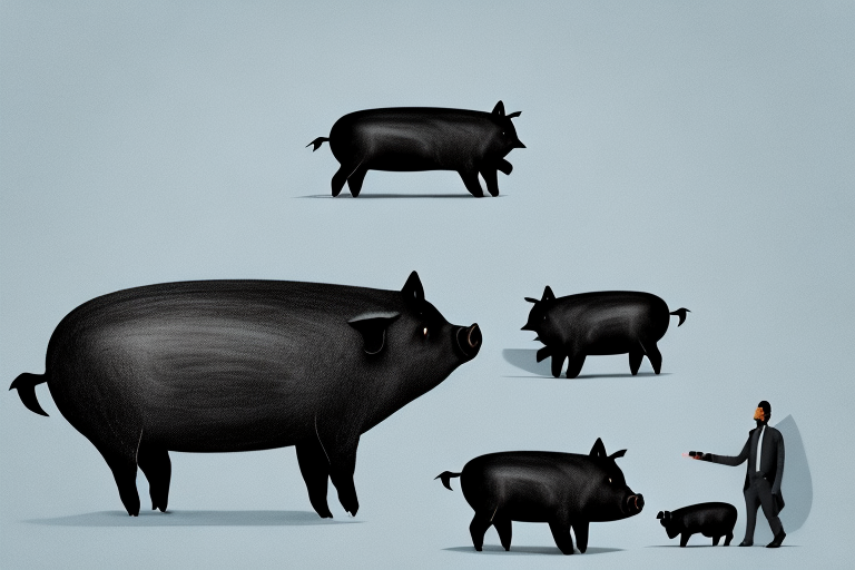 A black pig in a dream-like setting