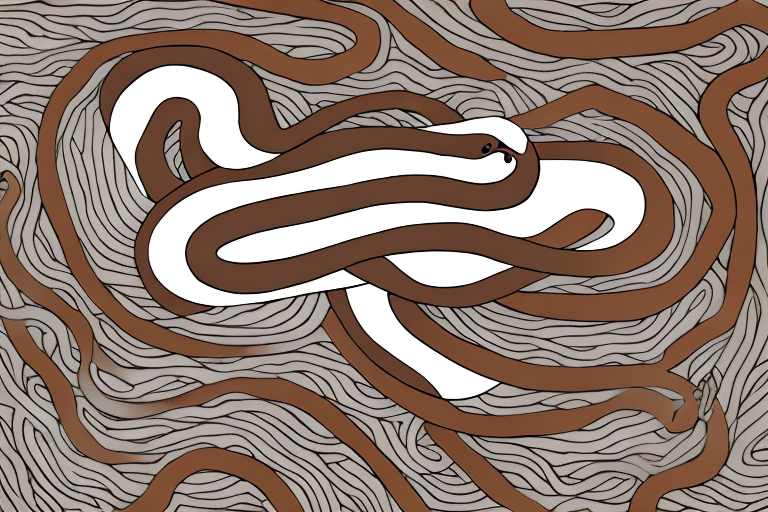 A brown and white snake coiled around a tree branch