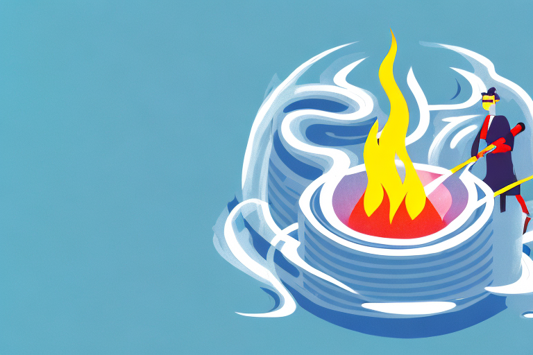 A fire being extinguished by a stream of water