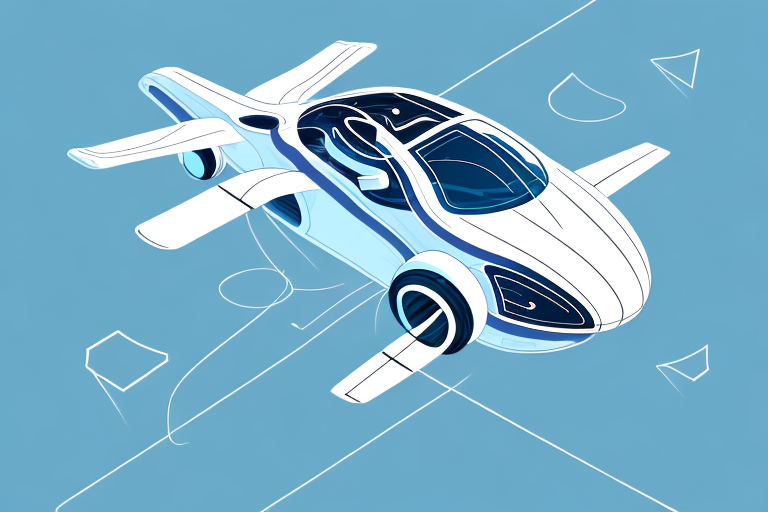 A futuristic flying car in the sky