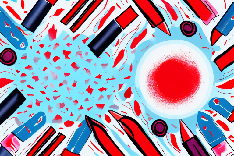 A bright red lipstick tube with a dreamy