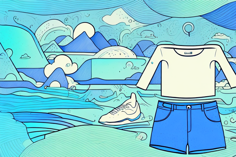 A dreamscape with a pair of shorts in the foreground