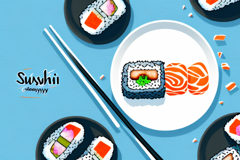 A dreamy landscape featuring a sushi plate with chopsticks