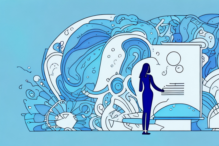 A dreamscape with a female figure in the foreground