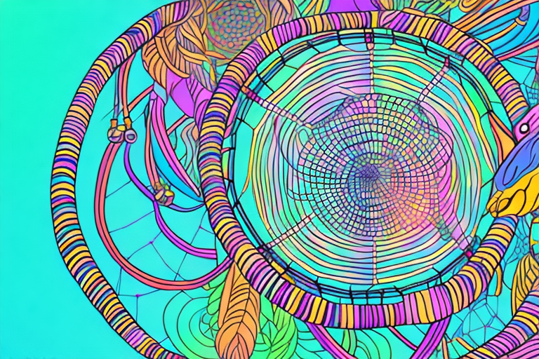 A snake coiled around a dreamcatcher
