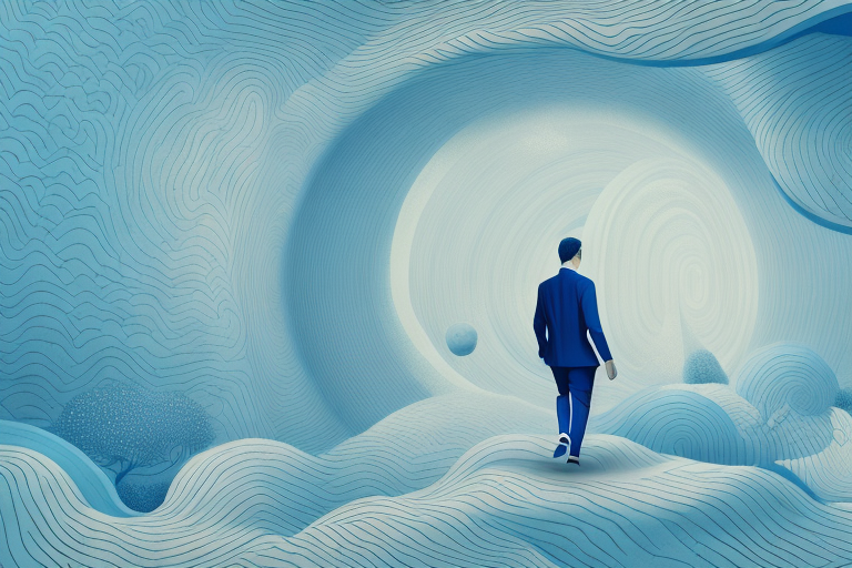 A person walking through a surreal landscape