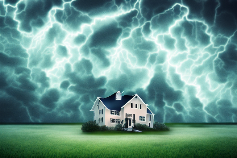 A dreamscape featuring a house with a stormy sky