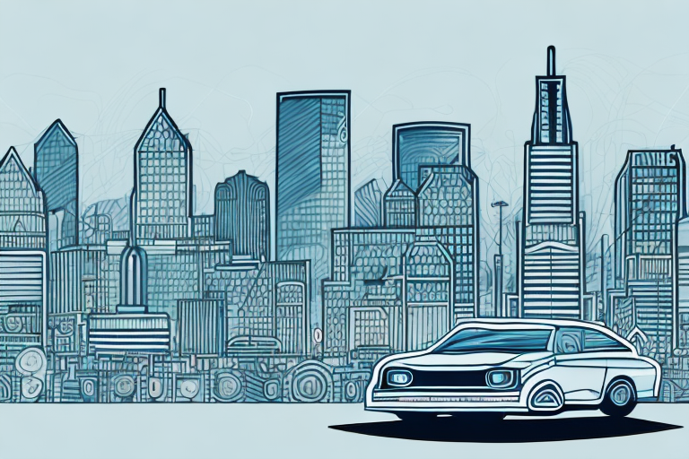 A car speeding through a cityscape