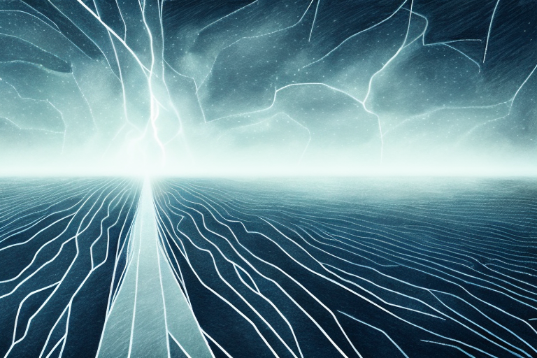 A dreamscape with a dark sky and a path of light leading to a horizon of hope