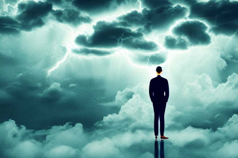 A person standing in a dark stormy sky
