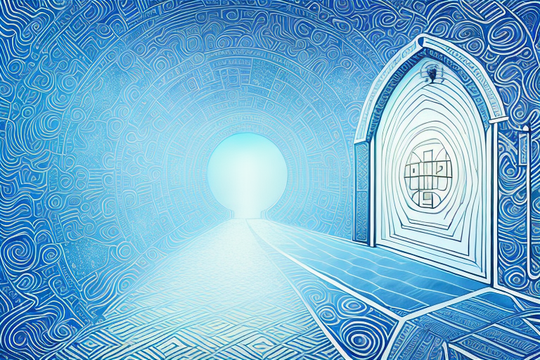 A dreamscape with a path leading to a door