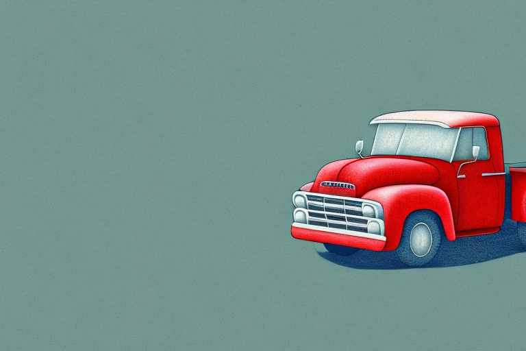 A red truck driving through a dream-like landscape