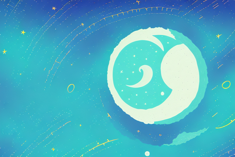 A dreamscape featuring a night sky with a bright turquoise moon