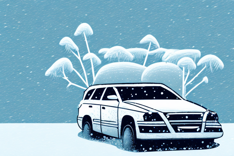 A car driving in a snow-covered landscape