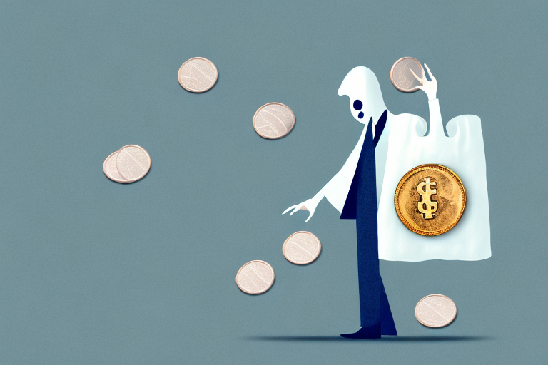 A ghostly figure holding a bag of coins
