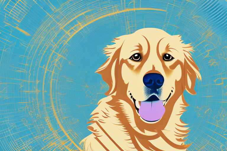 A golden retriever in a dream-like setting