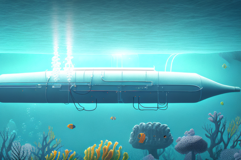 A submarine underwater in a dream-like setting