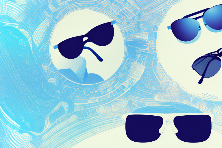 A dreamscape featuring a pair of sunglasses in the foreground