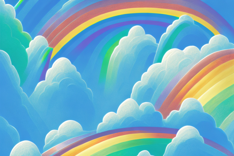 A dreamscape with a rainbow-colored sky