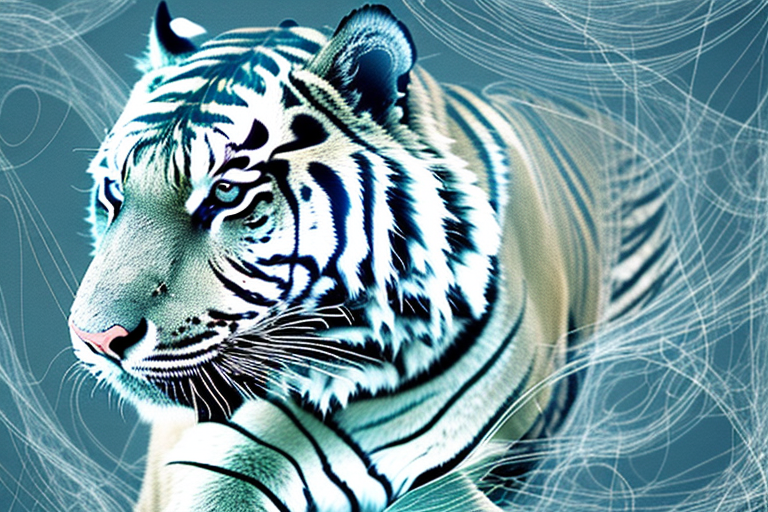 A tiger in a peaceful embrace with a dreamy