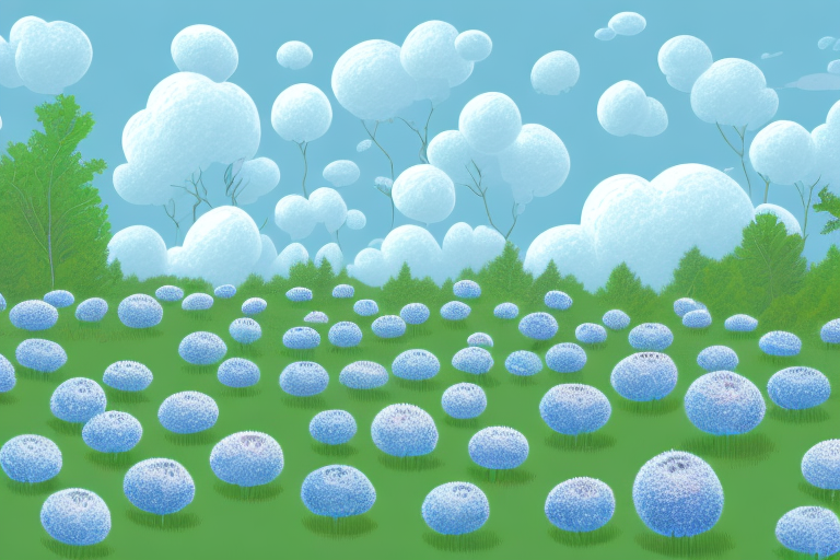 A dreamy landscape with a blueberry bush in the foreground