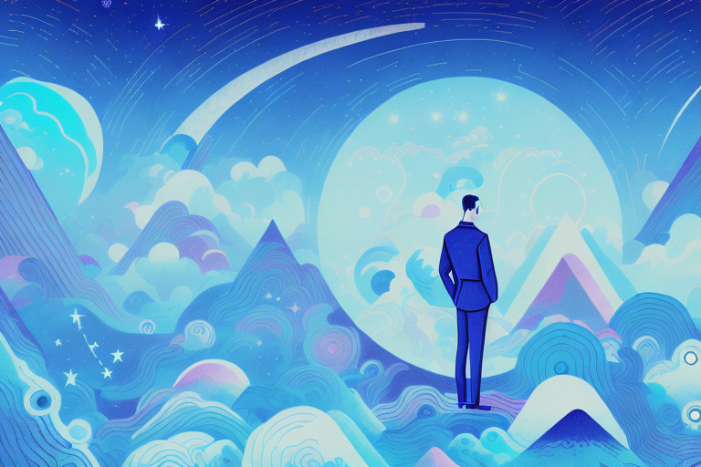 A dreamscape with a night sky and surreal elements