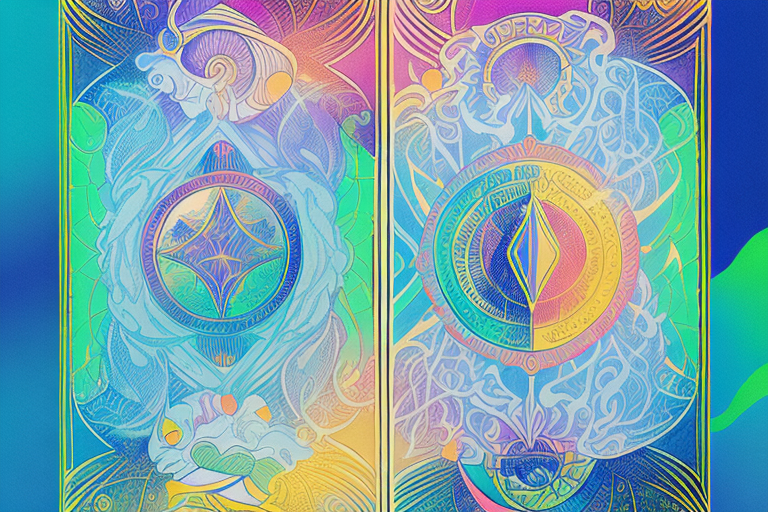 A colorful tarot card with a dreamy