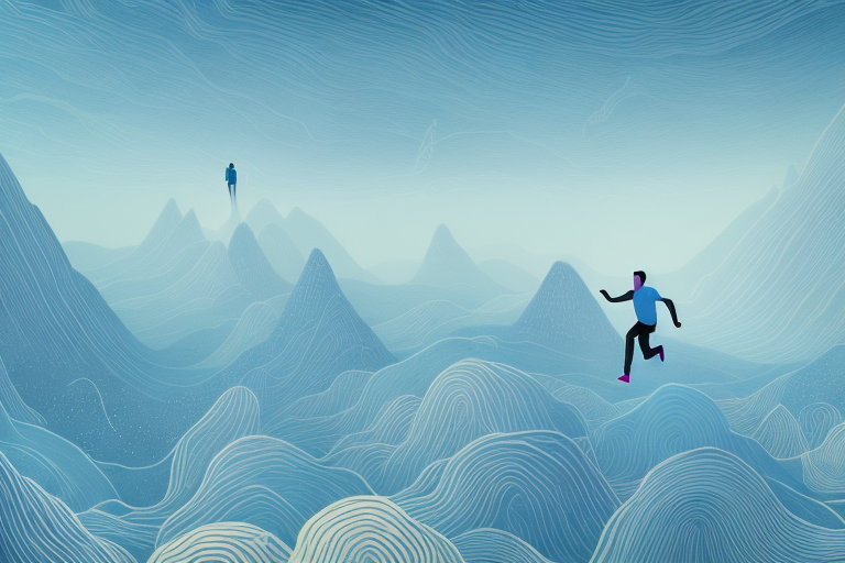 A person running in a dream-like landscape