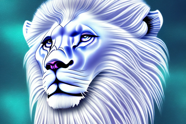 A white lion in a dream-like setting