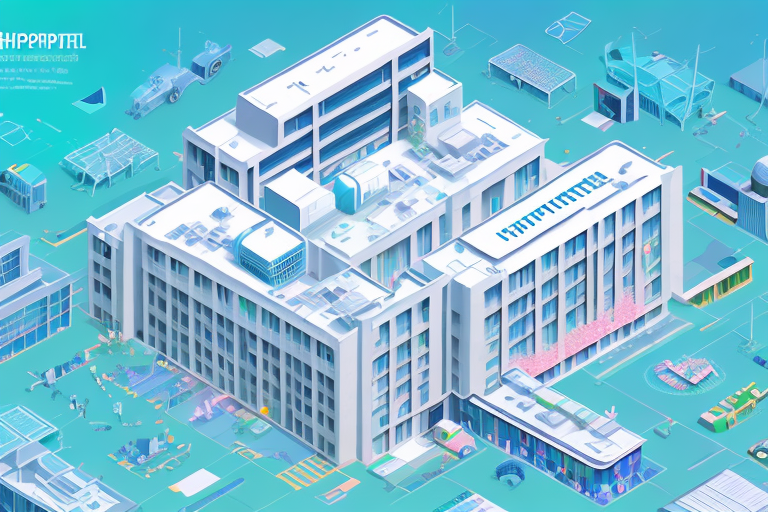 A hospital building surrounded by dreamy