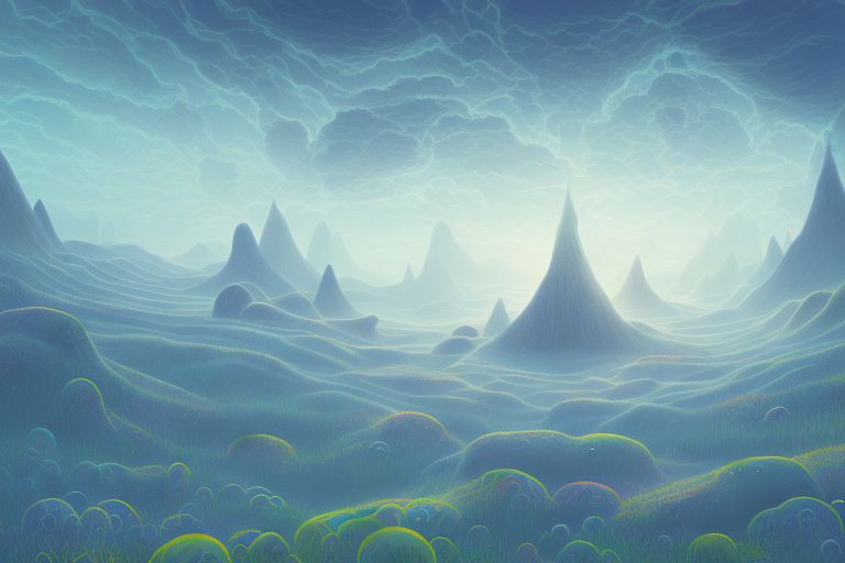 A dream-like landscape with a number 7 in the foreground