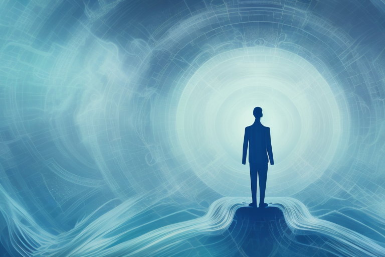 A figure in a dream-like setting