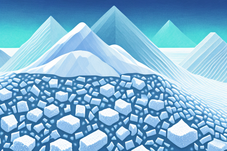 A dreamscape with a large pile of salt in the foreground
