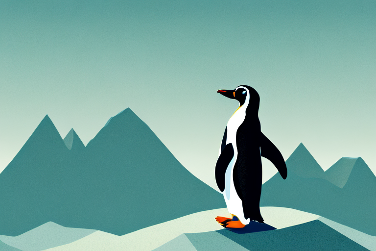 A penguin standing atop a mountain