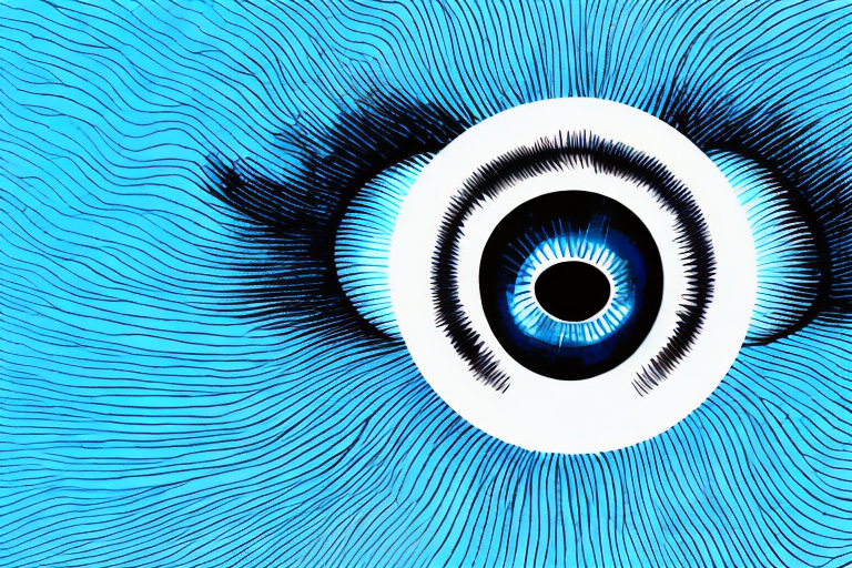 An eye surrounded by a halo of blue light