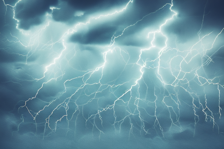 A stormy sky with lightning and rain