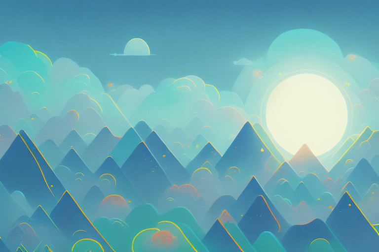A dreamlike landscape with a bright light in the sky