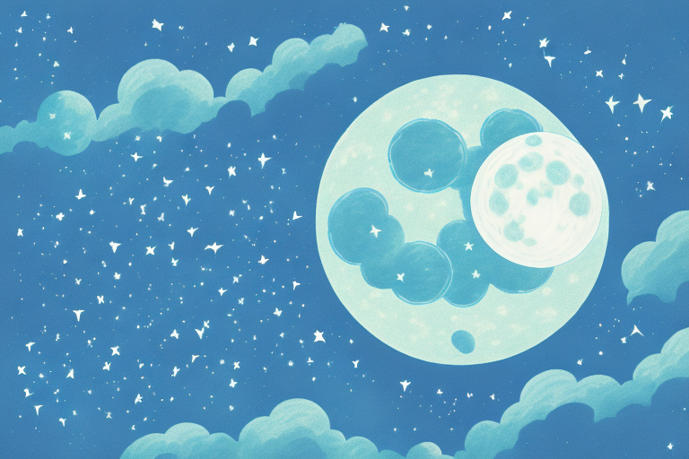 A dreamy night sky with a prominent blue moon