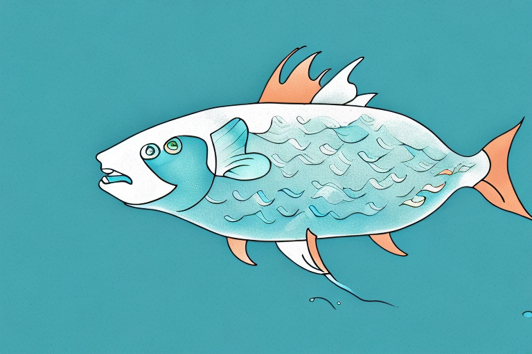 A large fish swimming in a dream-like landscape