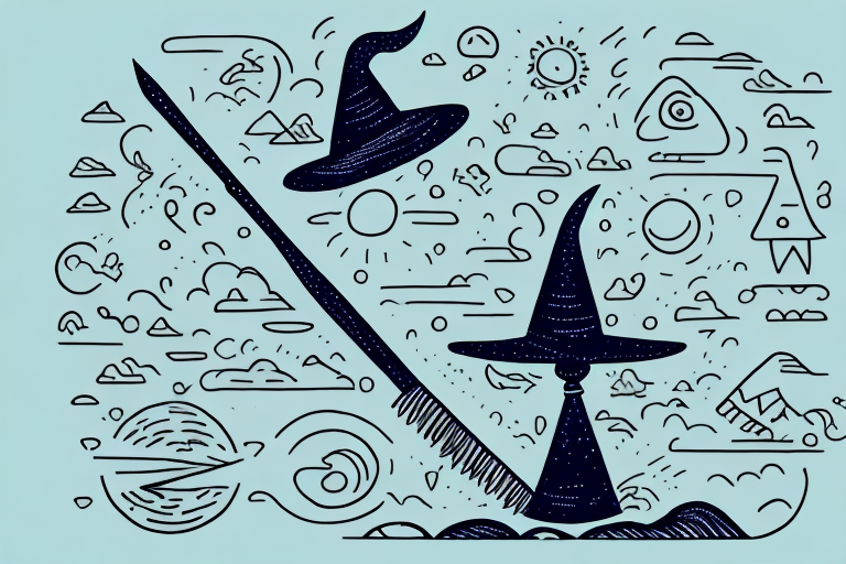 A dreamscape featuring a witch's hat and broomstick